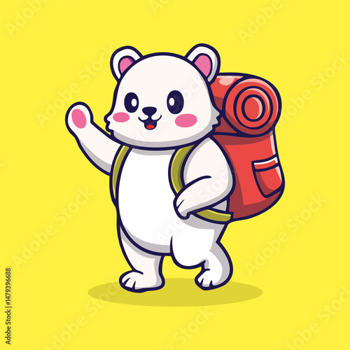 bear wearing a backpack on his back