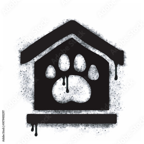 Dog kennel spray icon isolated on white background. Dog kennel spray graffiti icon in black on white background.