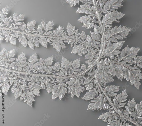 Luxurious silver leaf lace trim, dazzling metallic sheen  ,  foil,  opulent,  background