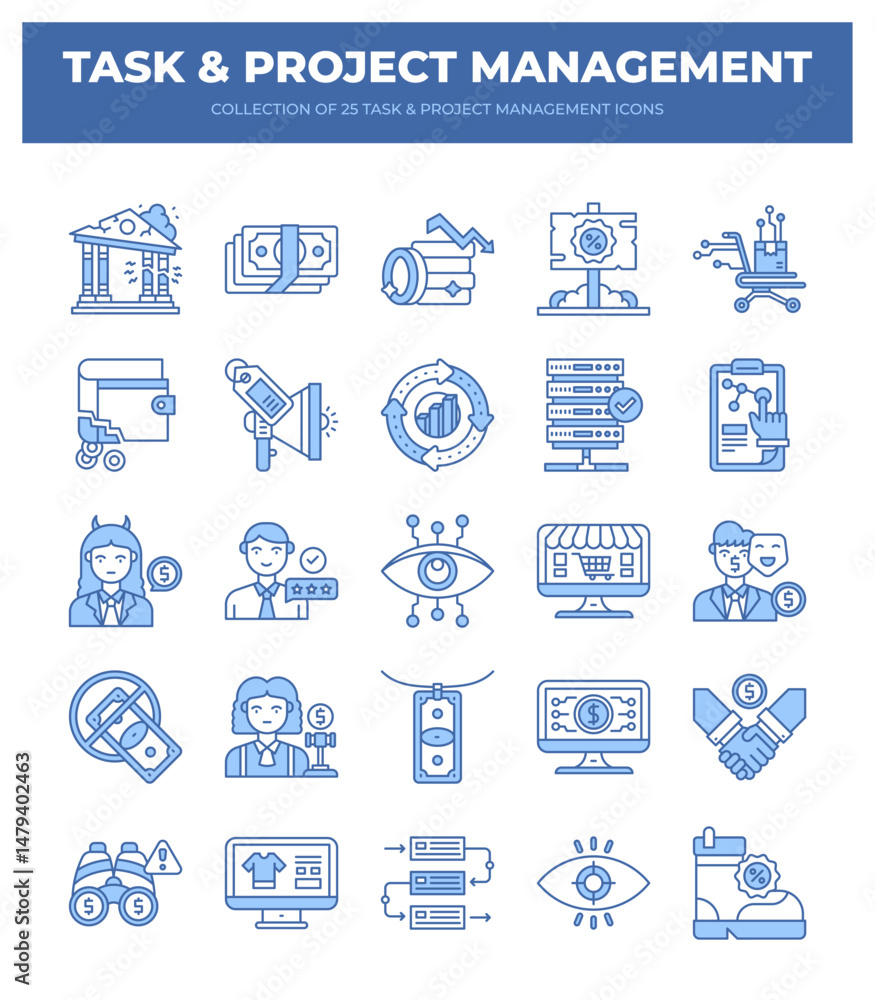 Fototapeta premium 25 Task & Project Management Icons. Streamline Your Workflow