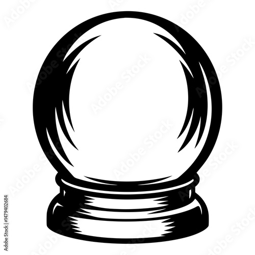 Monochromatic Crystal Ball Illustration with Intricate Base for Magical Purposes