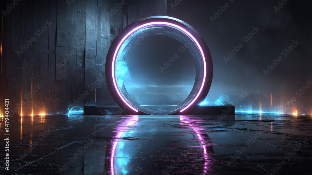 custom made wallpaper toronto digitalFuture door in abstract digital cyberspace. Futuristic opened cyber door, portal in other worlds. Neon gate glowing in the dark. Doorway or door without walls. Time machine concept. Technology banner