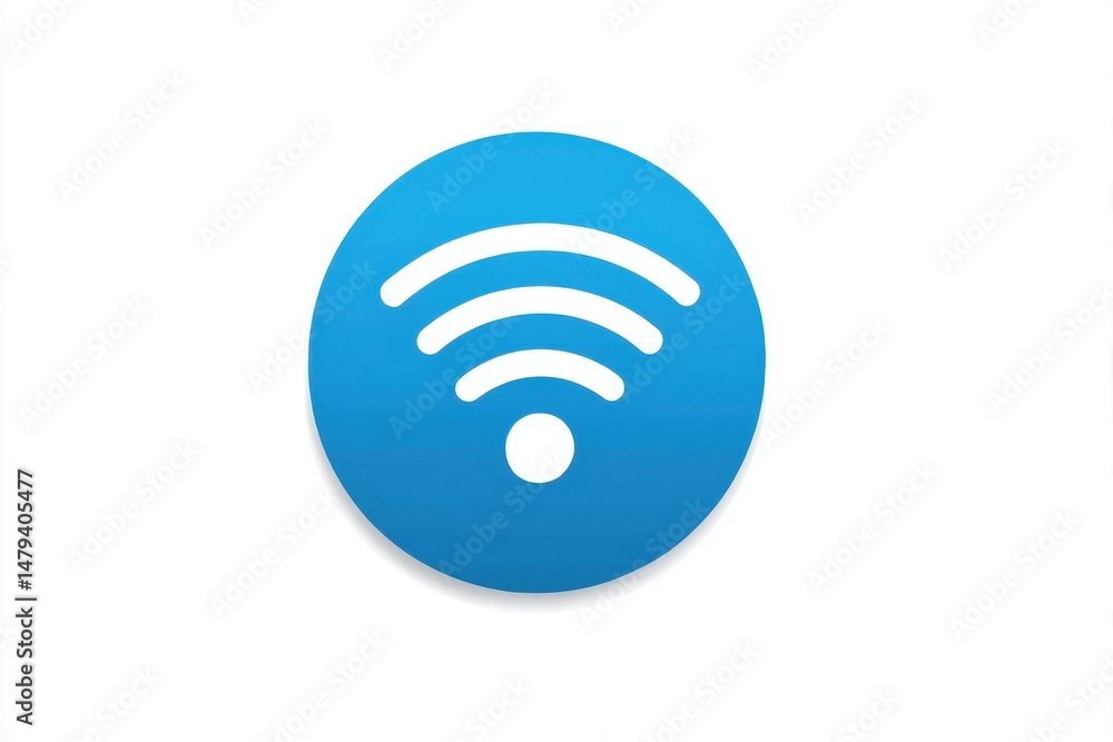 Blue circle with white wifi symbol in the center indicating wireless network connectivity icon design Blue circle with white wifi symbol in the center indicating wireless network connectivity icon design