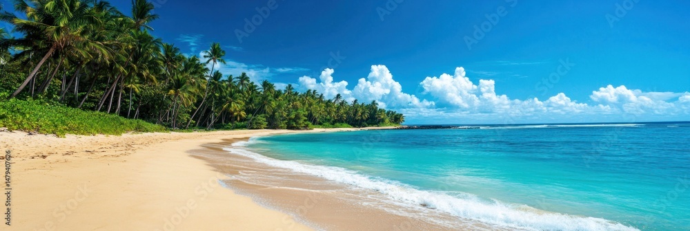 Obraz premium Idyllic caribbean beach paradise with turquoise ocean and palm trees