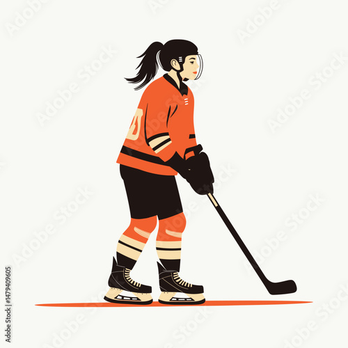 Young Woman in Orange Hockey Gear