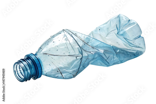 crushed plastic bottle isolated on white background, PNG