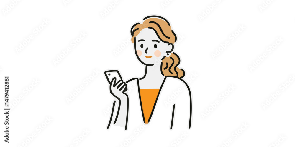 A young woman with a warm smile and a ponytail casually looks down at her phone, perhaps catching up on social media or checking messages. A young woman with a warm smile and a ponytail casually looks down at her phone, perhaps catching up on social media or checking messages.