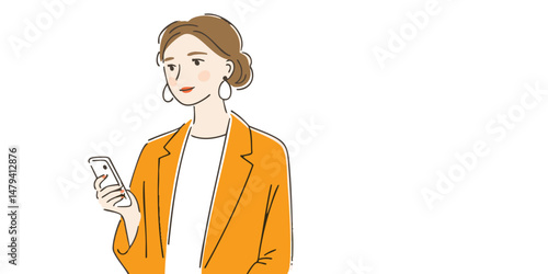 A modern young woman is engaged, using her smartphone, exuding a vibe of effortless style and casual sophistication.
