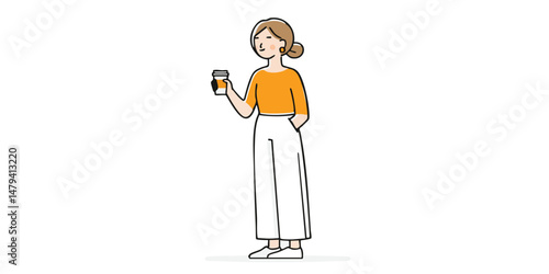 A stylish woman pauses, appreciating the rich aroma of a warm beverage, creating a moment of personal enjoyment and relaxed lifestyle.
