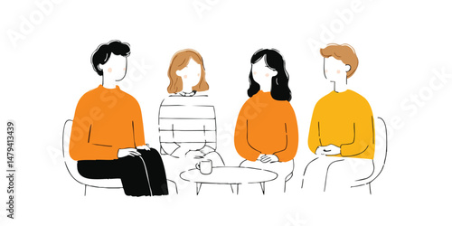 A thoughtful group sits aro...