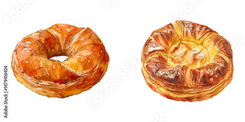 danish pastry watercolor vector illustration