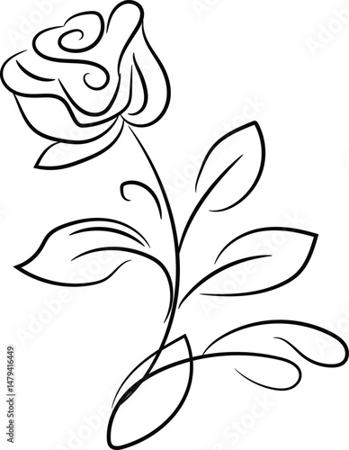 Elegant black and white floral vector design features a lily of the valley silhouette with ornate swirls, a beautiful nature-inspired art element