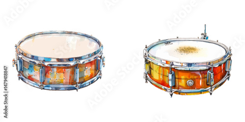 drum watercolor vector illustration