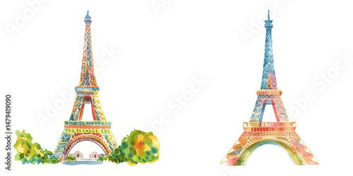 eiffel watercolor vector illustration