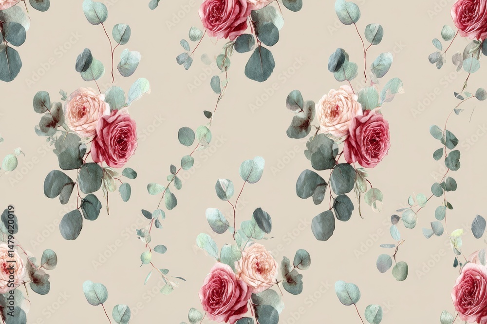 Floral design pattern with roses and eucalyptus. Floral design pattern with roses and eucalyptus.