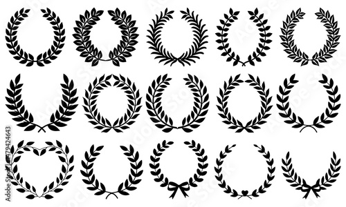 Minimalist Laurel Wreath Icons Combined with Vintage Emblem Vector Set