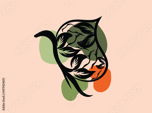 Vibrant floral art showcases an orange flower vector illustration with a decorative leaf pattern, embodying the beauty of nature in a spring design