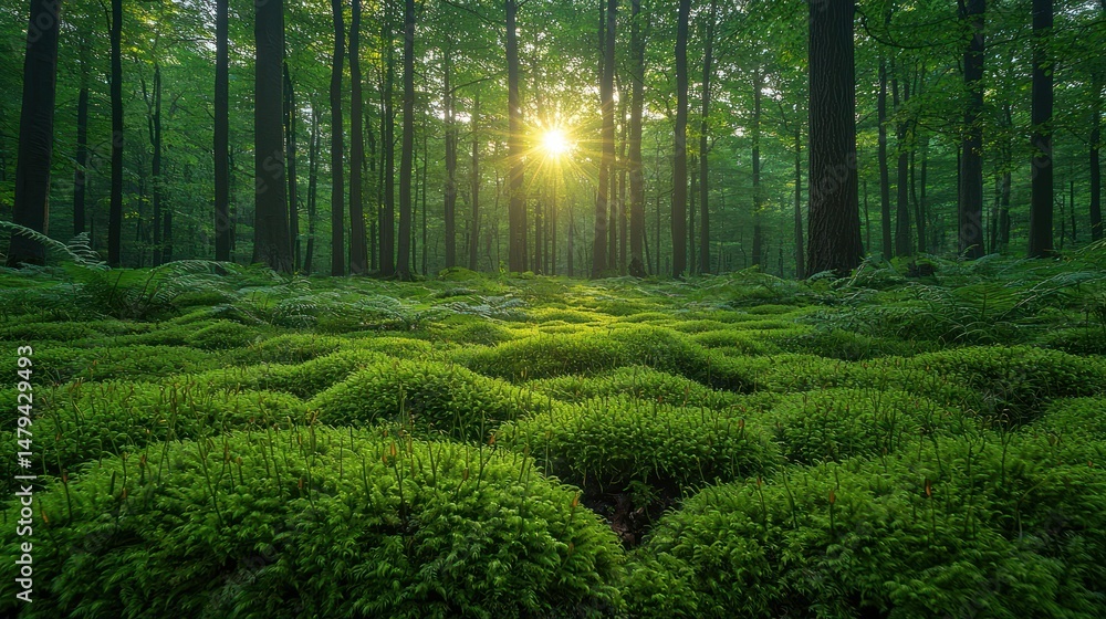 Obraz premium Lush forest floor bathed in sunlight (2)