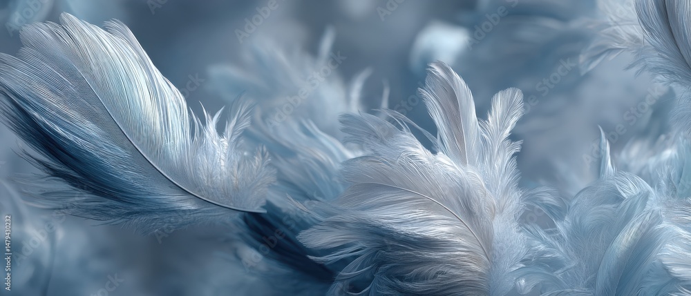 Fototapeta premium Soft and delicate blue feathers background, a calming and serene texture with elegant plumage for artistic design and dreamy abstract concept
