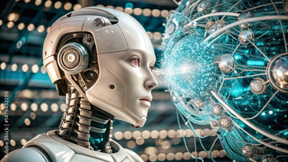 Fototapeta premium Ai technology. Artificial Intelligence. Humanoid Robot use AI tools.