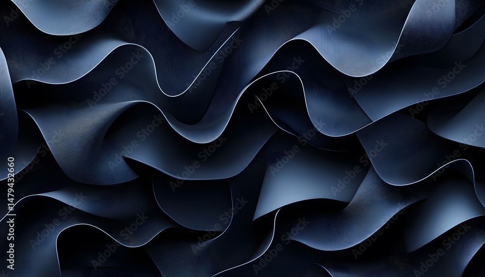 Fototapeta premium Abstract dark blue wavy layered design background.