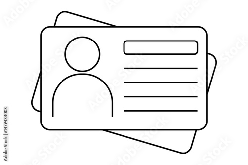 Id card identification badge simple icon. Driver license, verify document. Biometric membership passport. Flat card with information.