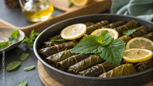 Stuffed Grape Leaves with Lemon and Mint – Traditional Mediterranean Dish

