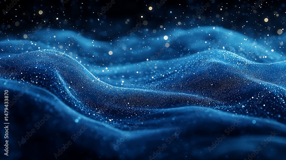 Abstract Blue Waves with Glittering Particle Effect Background Abstract Blue Waves with Glittering Particle Effect Background
