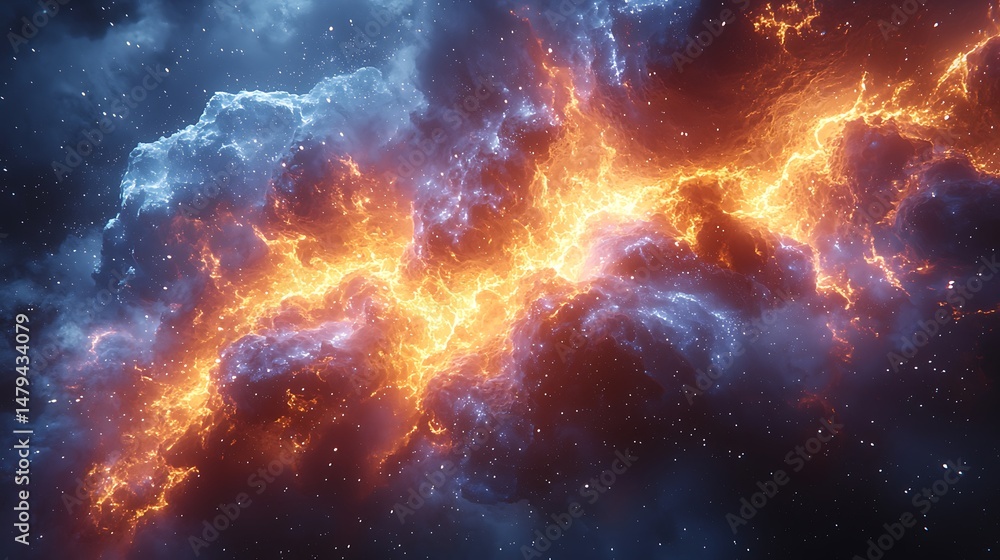 Abstract Cosmic Nebula with Bright Light Streaks and Starry Sky Abstract Cosmic Nebula with Bright Light Streaks and Starry Sky