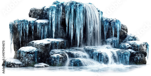 Frozen Waterfall Cascading Over Icy Rocks