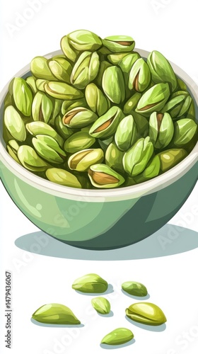 Wallpaper Mural Pistachios in Bowl Illustration Close Up Still Life of Green Nuts Healthy Snack Food Delicious Gourmet Treat Torontodigital.ca