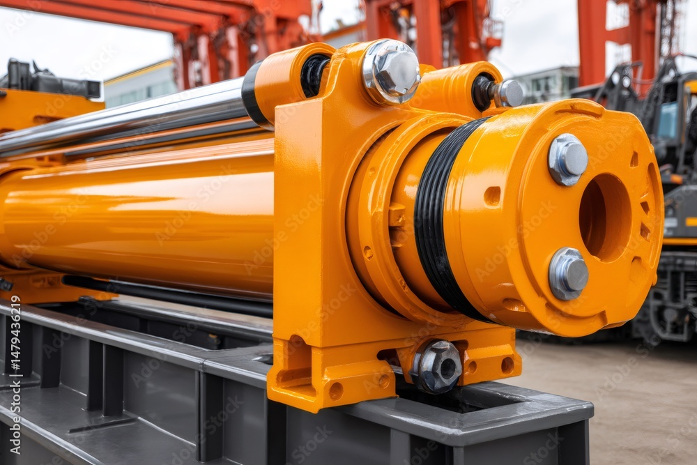 Powerful hydraulic cylinder with piston and mounting bracket for industrial machinery Powerful hydraulic cylinder with piston and mounting bracket for industrial machinery