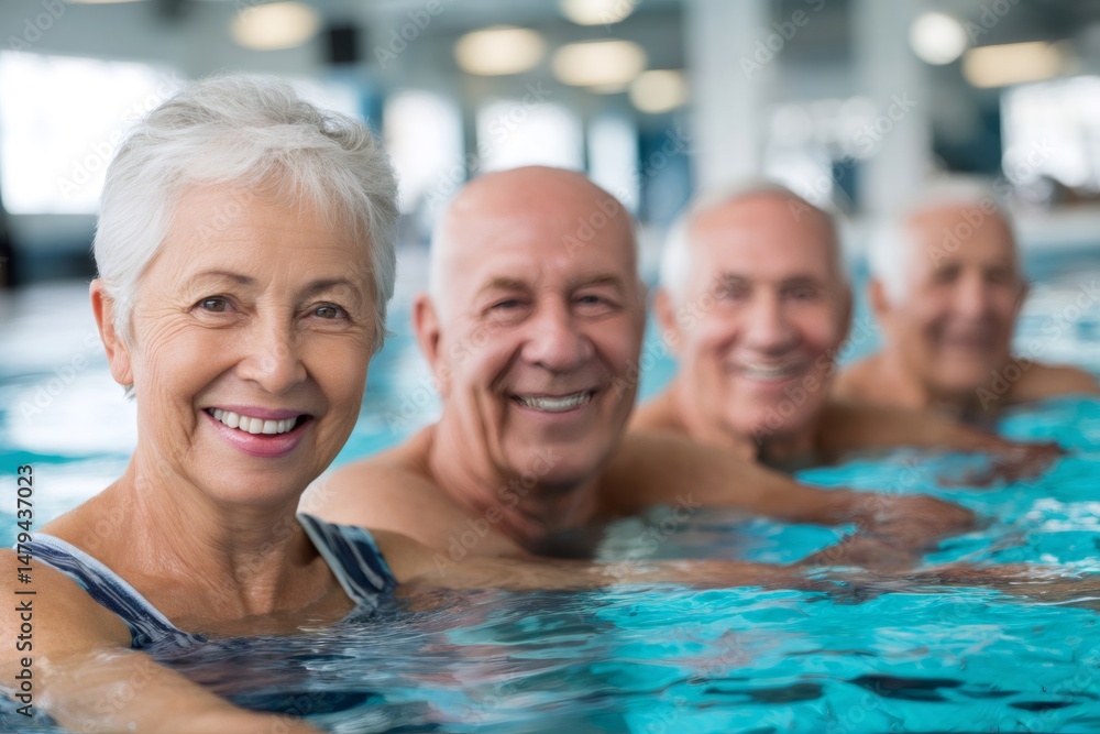 Obraz premium Group of seniors smiling and relaxing in swimming pool