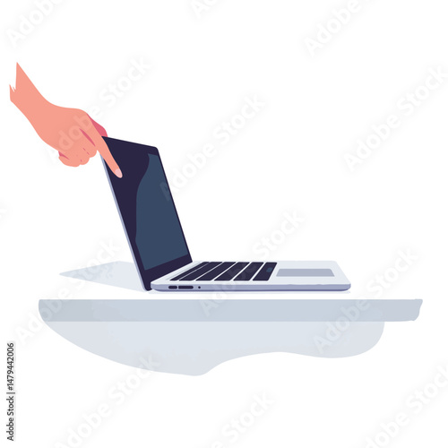 Woman's hand installing antivirus software on laptop, digital security
