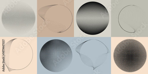 Halftone dots in Circle Form .Rotate rounded shape Vector Illustration .Rotating circles form a ring.Rotating design element . Various circle lines forming round frame . Abstract Geometric line art .
