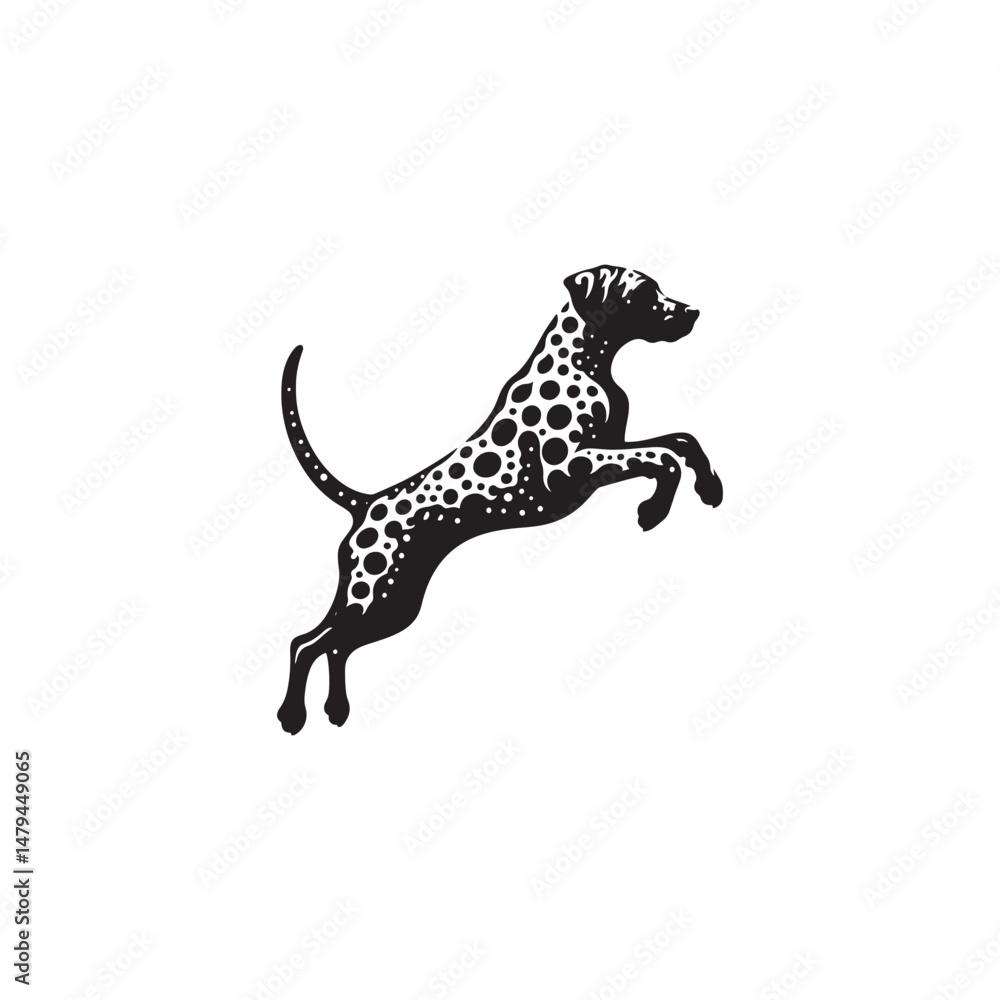 Fototapeta premium Catahoula Leopard Dog Silhouette – A striking outline of the unique and versatile breed, ideal for digital designs, pet-related artwork, merchandise, and breed-specific creations. 
