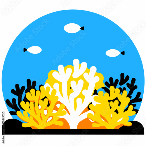 サンゴ礁のイラスト / Coral reef in ocean sphere