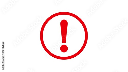Animated danger and warning icon red circle with exclamation mark on white background. Alert and cybersecurity concept