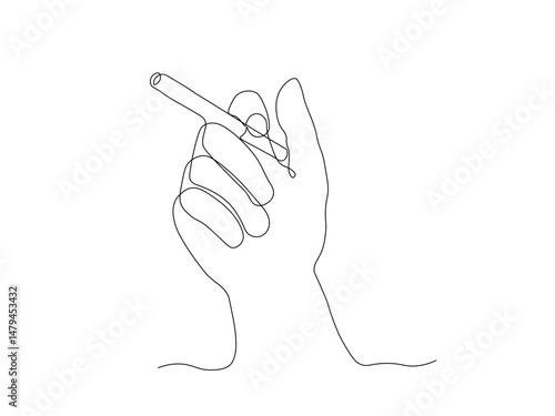 Abstract hand with a cigarette,continuous single line art hand drawing sketch logo