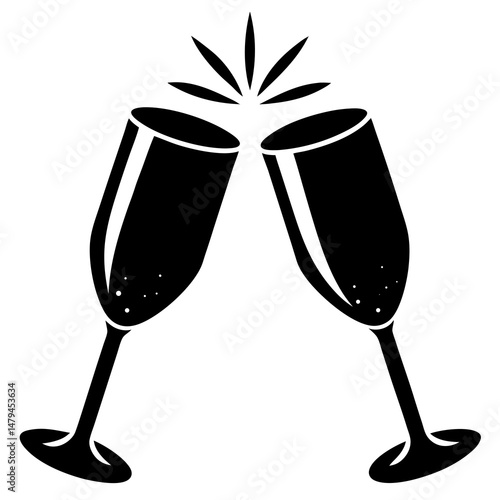 Champagne glasses clinking silhouette  vector illustration 