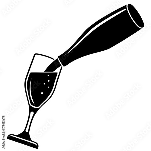 Champagne pouring into flute silhouette  vector illustration  