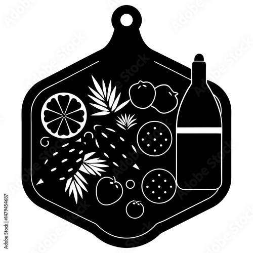 Holiday charcuterie board top view silhouette vector illustration 