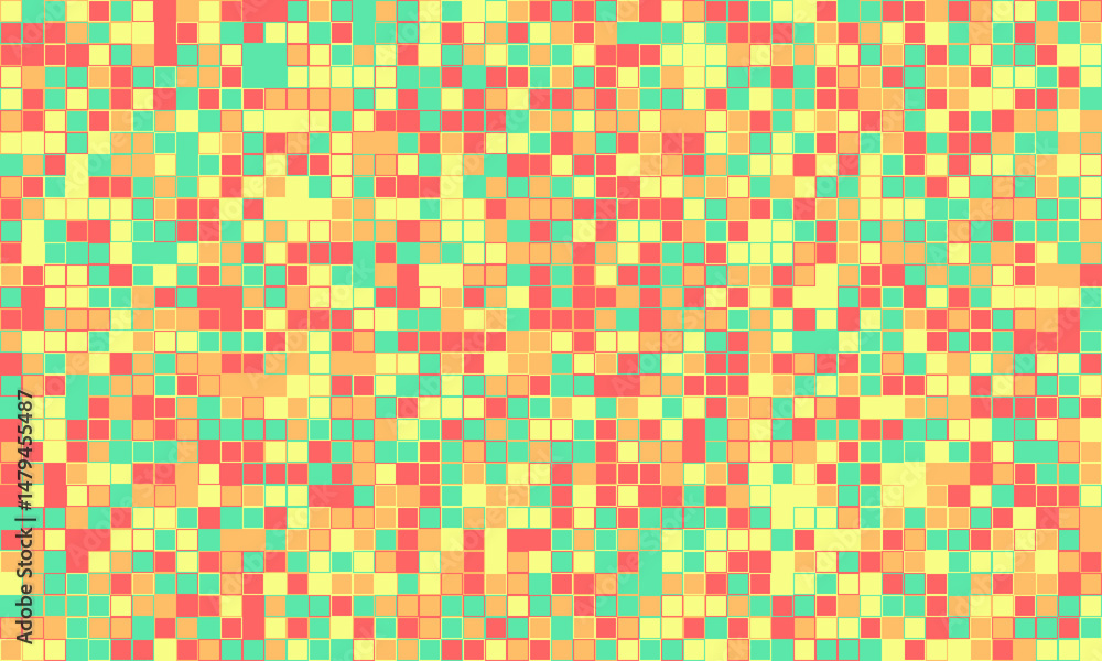 Fototapeta premium Vibrant mosaic of pastel squares. Abstract background ideal for website banners, presentations, or textile designs. Represents diversity, data visualization, or modern artistry.