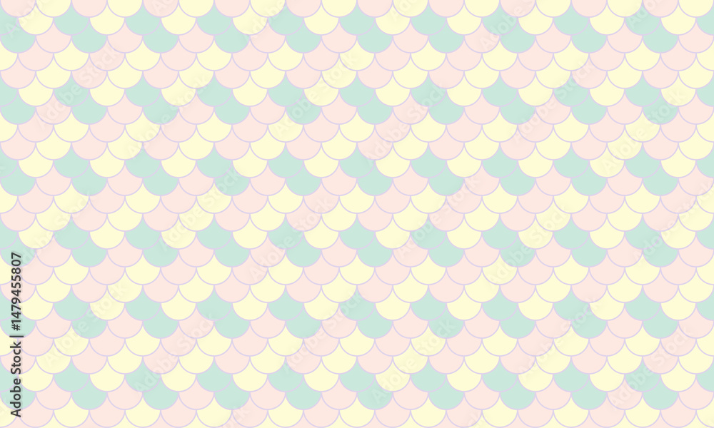 Pastel pink, yellow, and mint green overlapping scales create a charming, seamless pattern. Perfect for feminine branding, website backgrounds, textile designs, or whimsical stationery. Pastel pink, yellow, and mint green overlapping scales create a charming, seamless pattern. Perfect for feminine branding, website backgrounds, textile designs, or whimsical stationery.