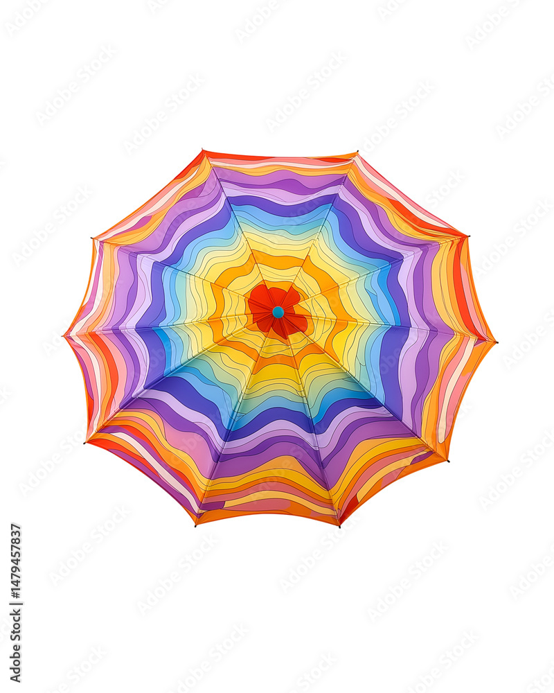 Obraz premium Colorful Striped Umbrella Overhead on White or Transparent Background for Weather Protection