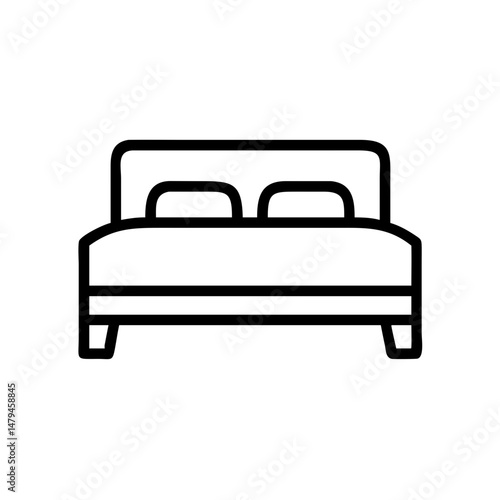 Double bed icon, simple line art, for website design