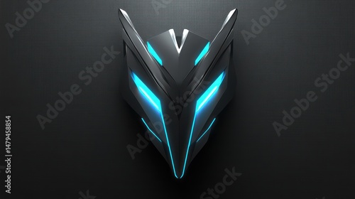 Futuristic Cybernetic Mask with Glowing Accents on Dark Textured Surface photo