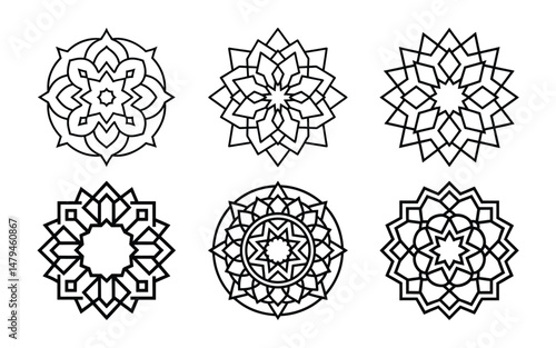 Set of mandala design on white background, vector illustration collection. luxury, Muslim and line art.
