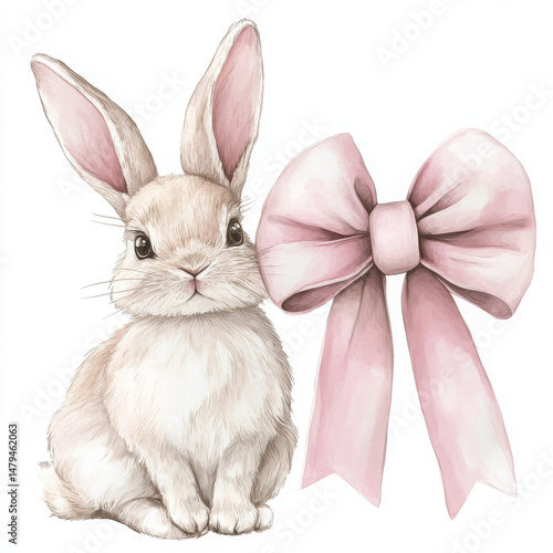 Adorable bunny with bow tie, exudes charm and innocence