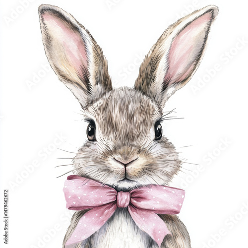 Painted bunny with bow tie is sweet and adorable, ready for spring